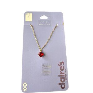 January Birthstone Garnet Pendant Necklace 16" + 3" Adjustable Chain Gold-Tone B